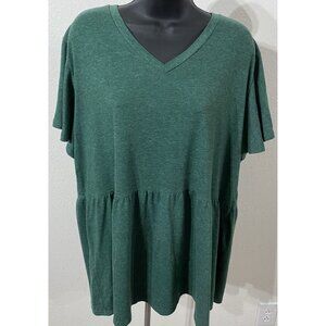Hibluco Womens Size 2X Top V-Neck Green Short Sleeve Peasant